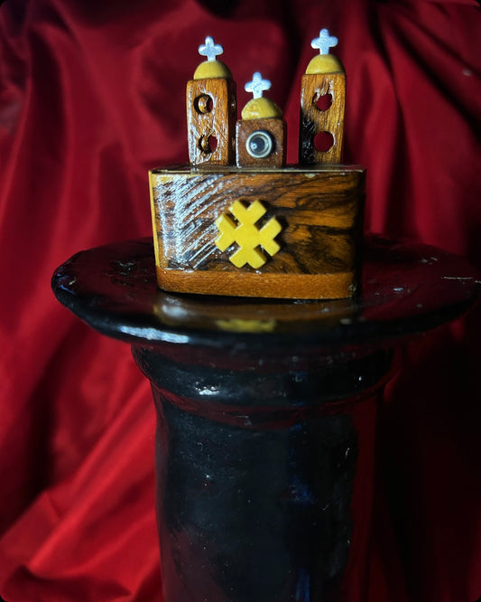 Vintage Wooden Box with Rosary & View of Virgen de Guadalupe