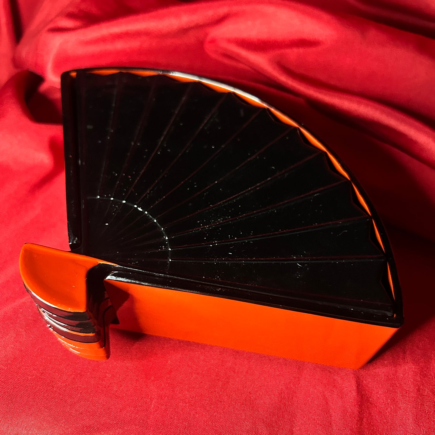 1980’s Otagiri Hand Painted Red & Black Fan Coasters with Holder Set of 7