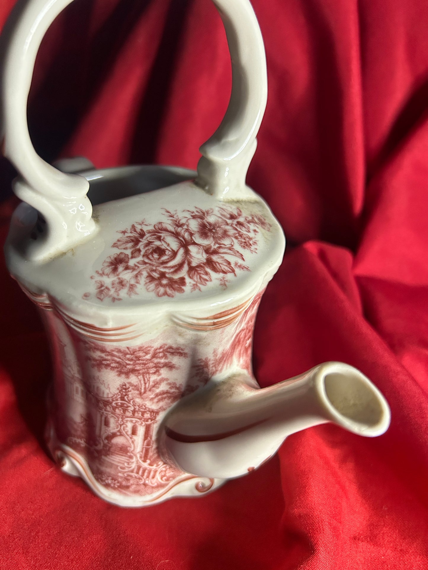 Burton & Burton Red Toile Small Tea Pot With Handle