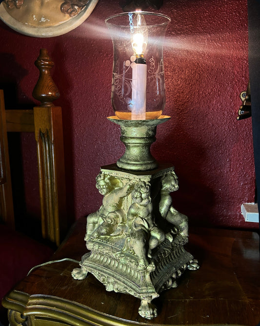 Cherub Lamp with Hurricane Shade