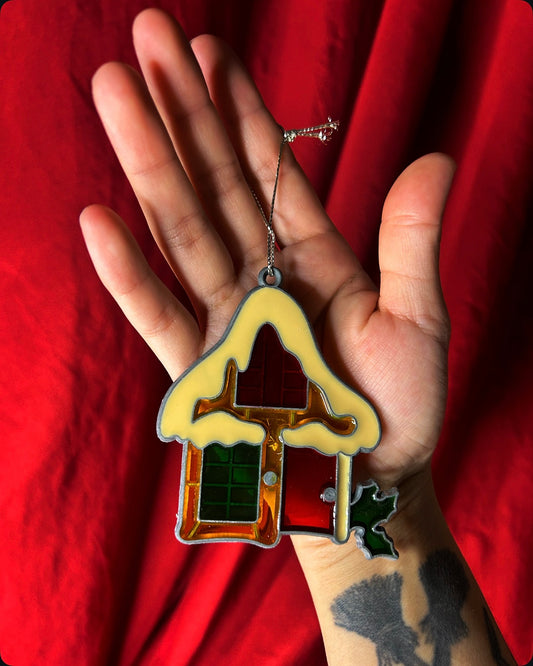 Gingerbread House Faux Stained Glass Suncatcher