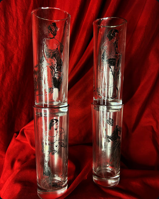 Victorian Trading Co Gibson Girl Highball Weighted Base Glasses Set of 4