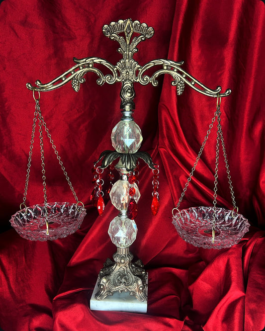 Ornate Faux Balance Scale with Red Crystals