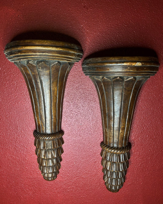 Vintage Extra Tall Pair of Wood Wall Corbels/Sconces